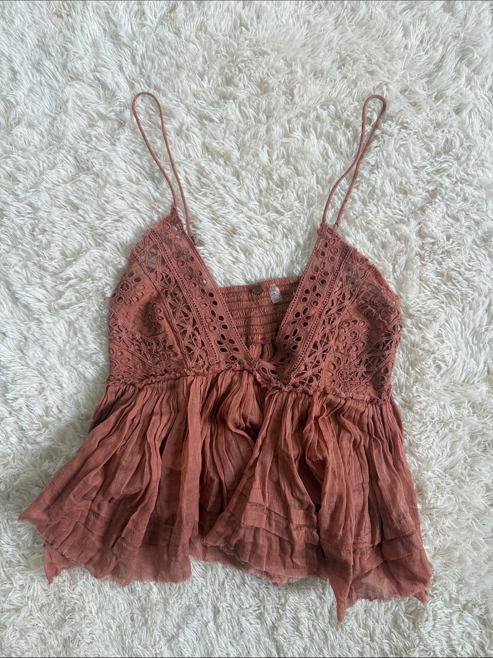 Free People Rust Crochet Peplum Spaghetti Strap Tank